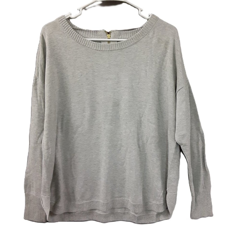 Crown & Ivy Womans Knit Sweater Size Petite XL, Pullover with Zip Accent Gray